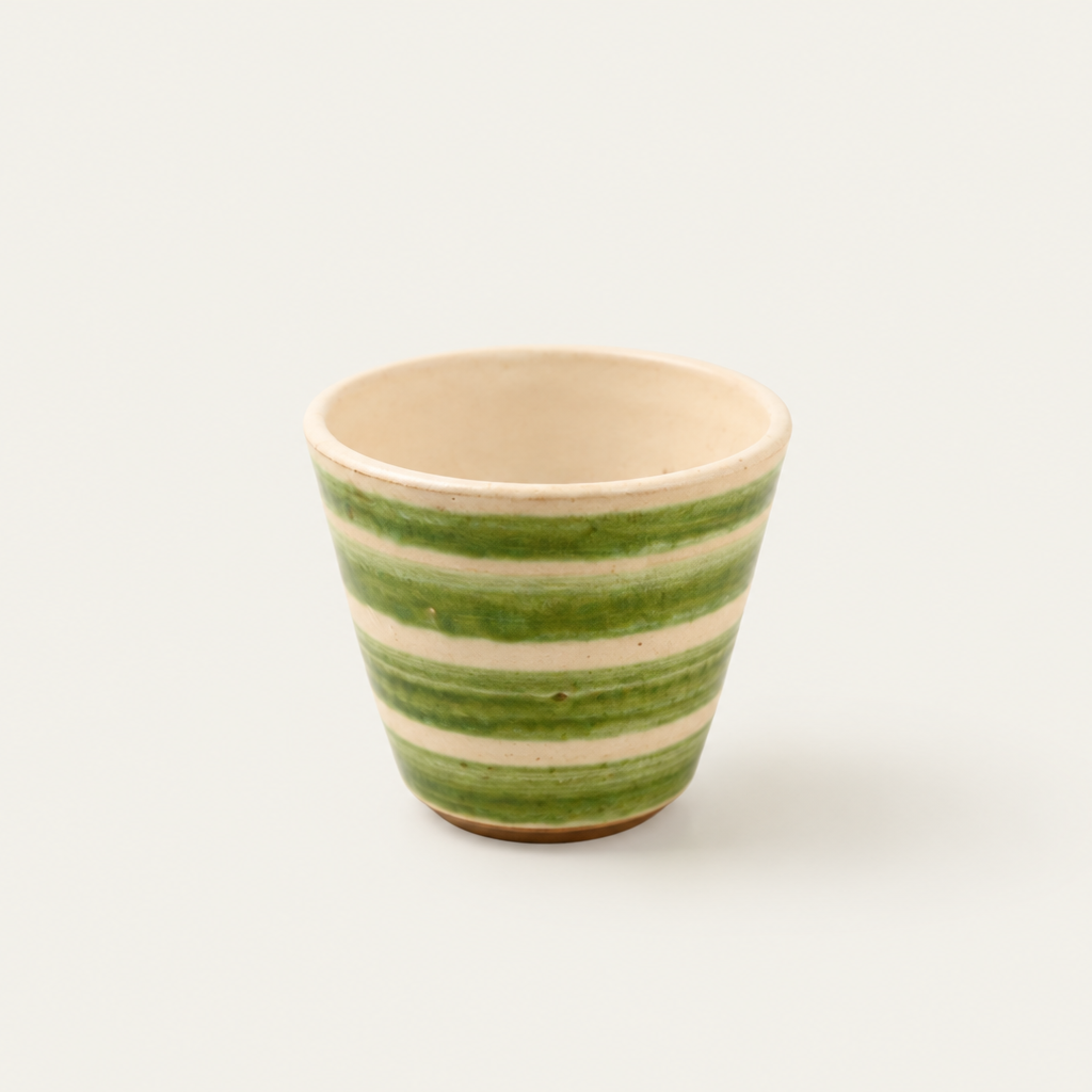 Handcrafted Green Striped Pottery Cup