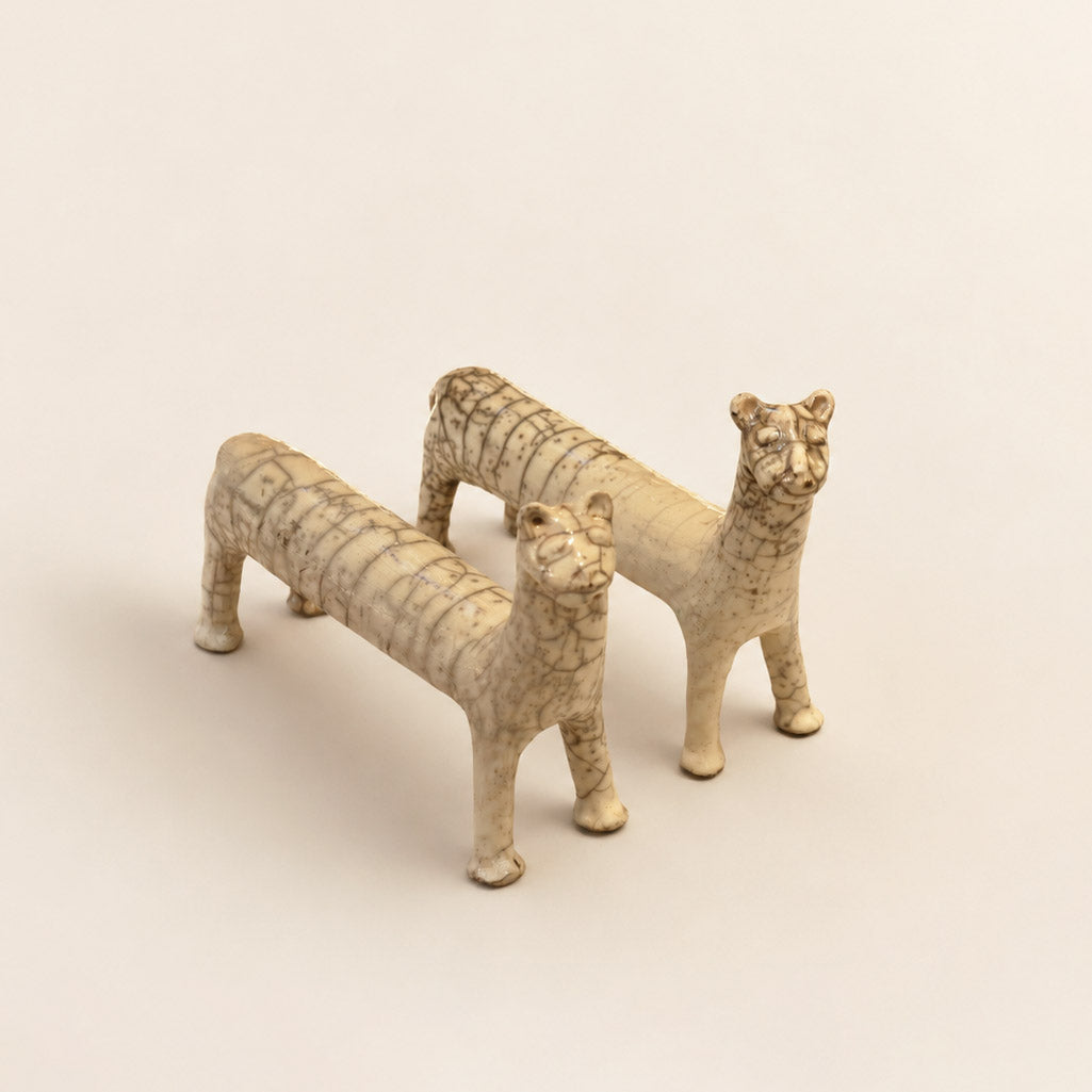 Raku Lion Sculpture Inspired by Tutankhamun