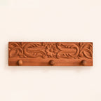 Hand-Carved Mahogany Wall Hook Rack (40 × 11 cm)