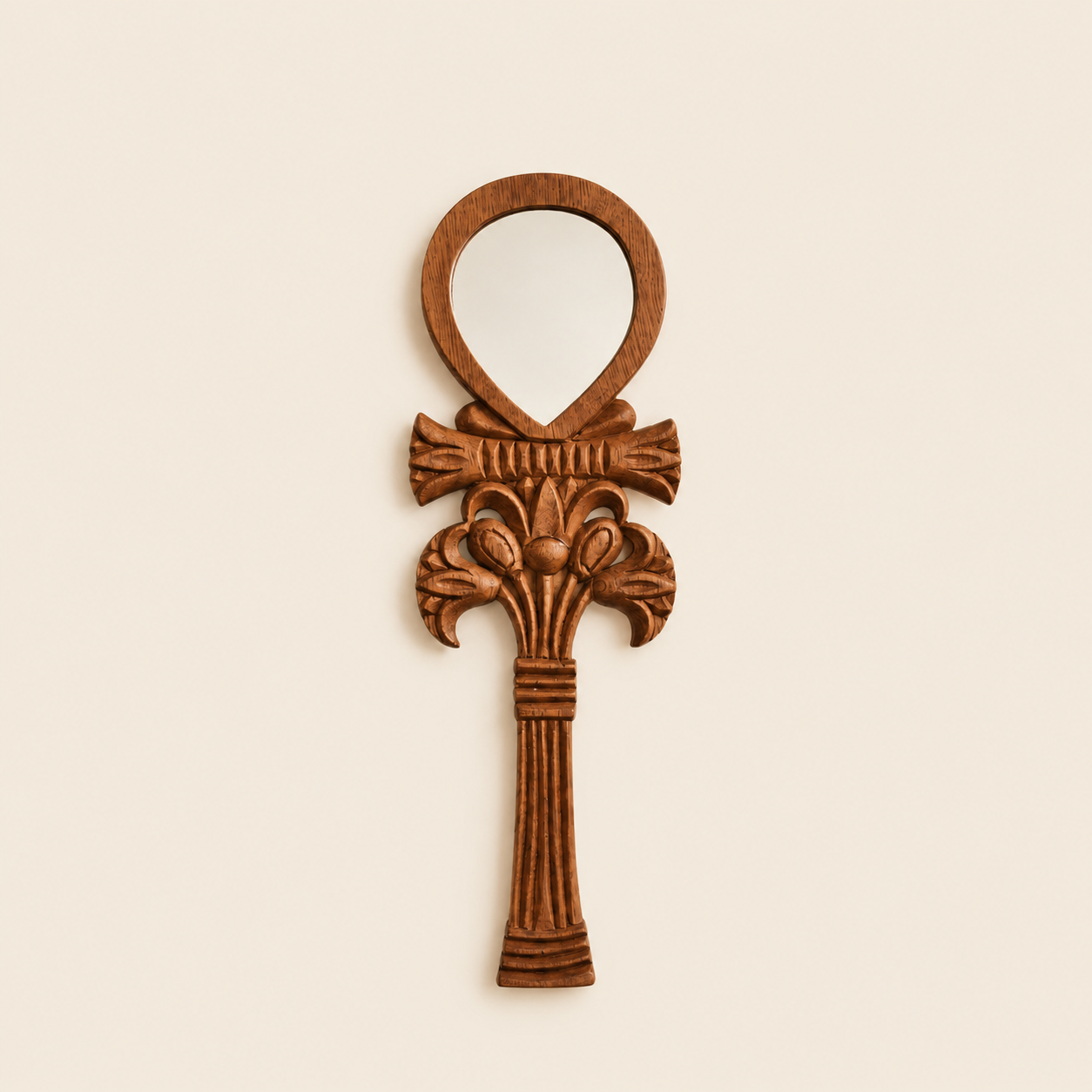 Hand-Carved Mahogany Pharaoh-Inspired Mirror