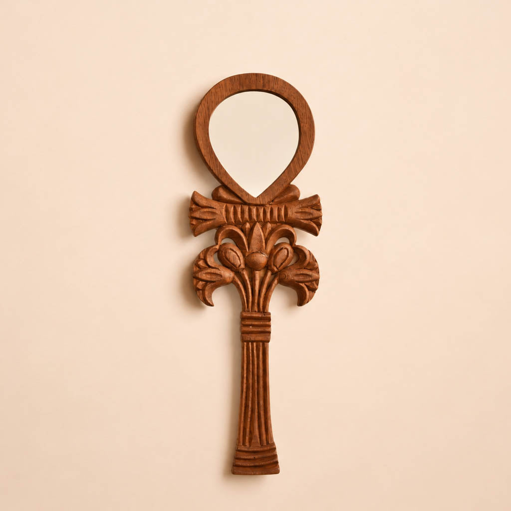 Hand-Carved Mahogany Pharaoh-Inspired Mirror