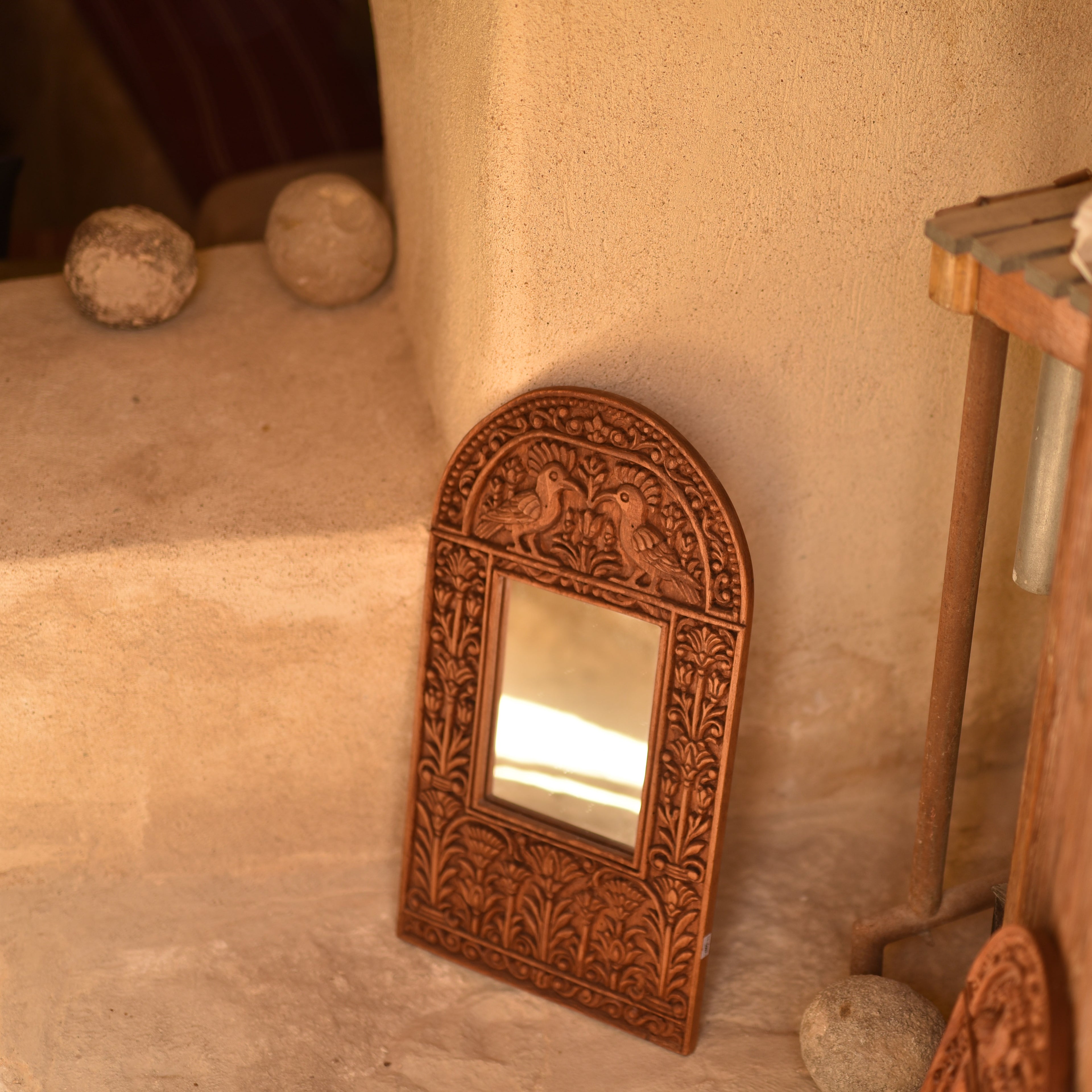 hand carved Hoopoe mirror