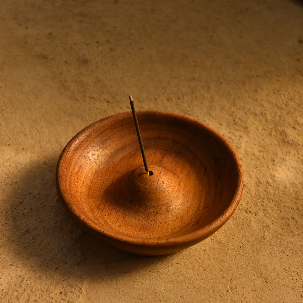 Round Teak Wood Incense Holder