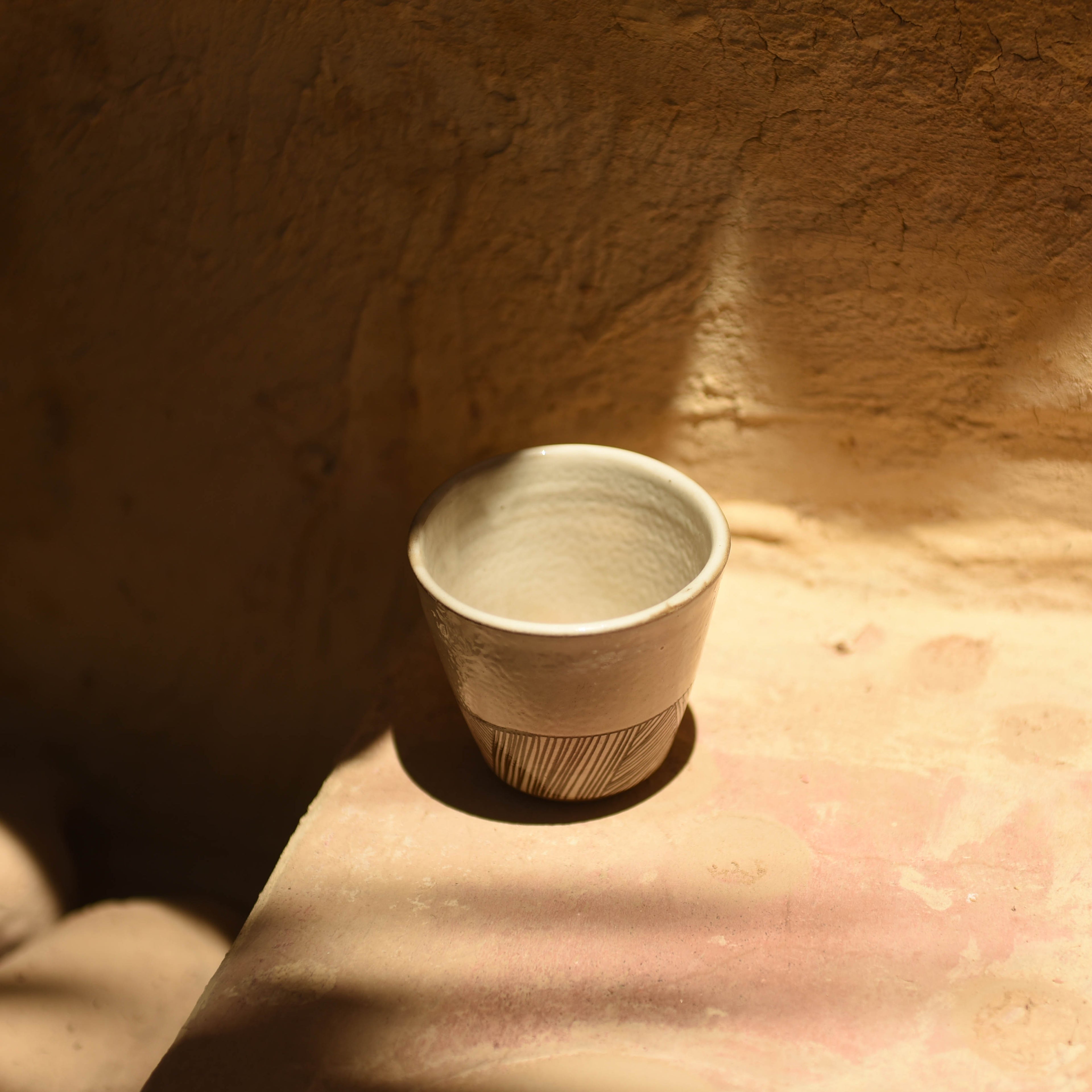 Handcrafted White Striped Coffee Cup