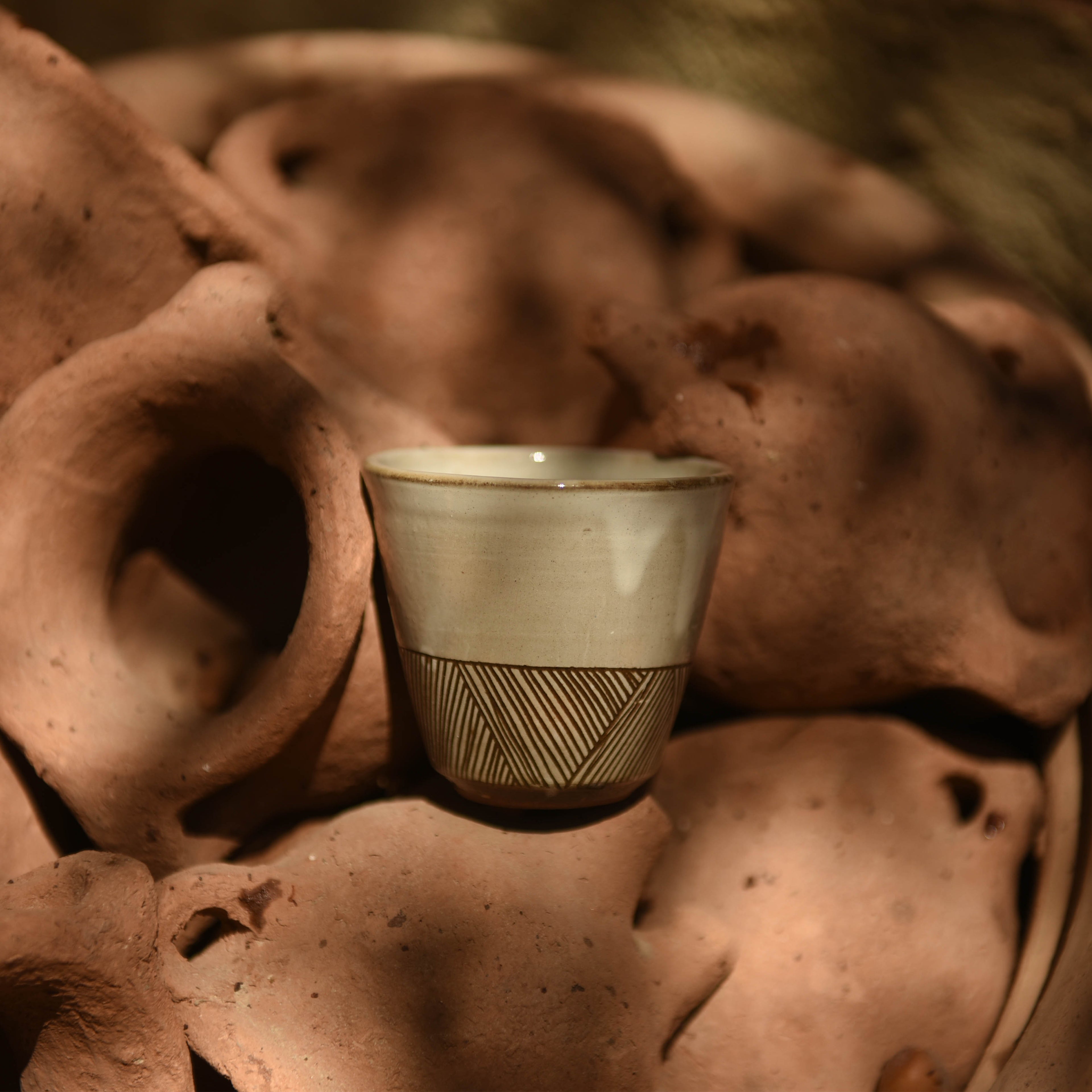 Handcrafted White Striped Coffee Cup