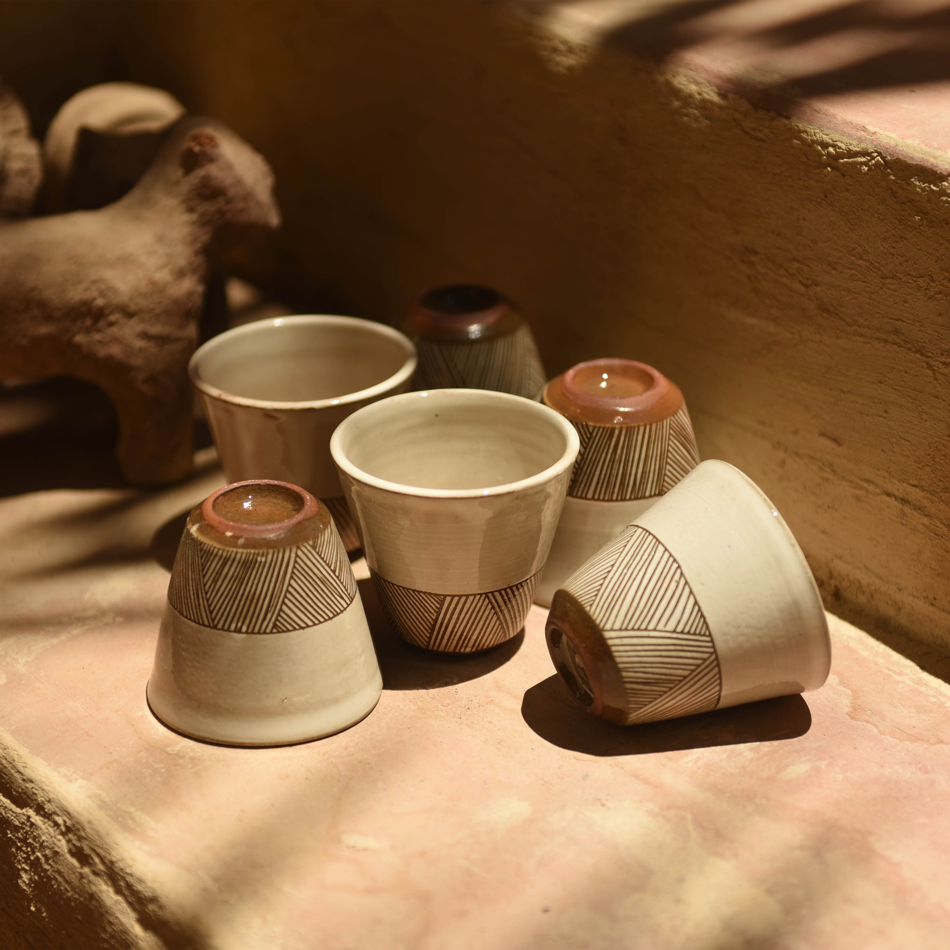 Handcrafted White Striped Coffee Cup