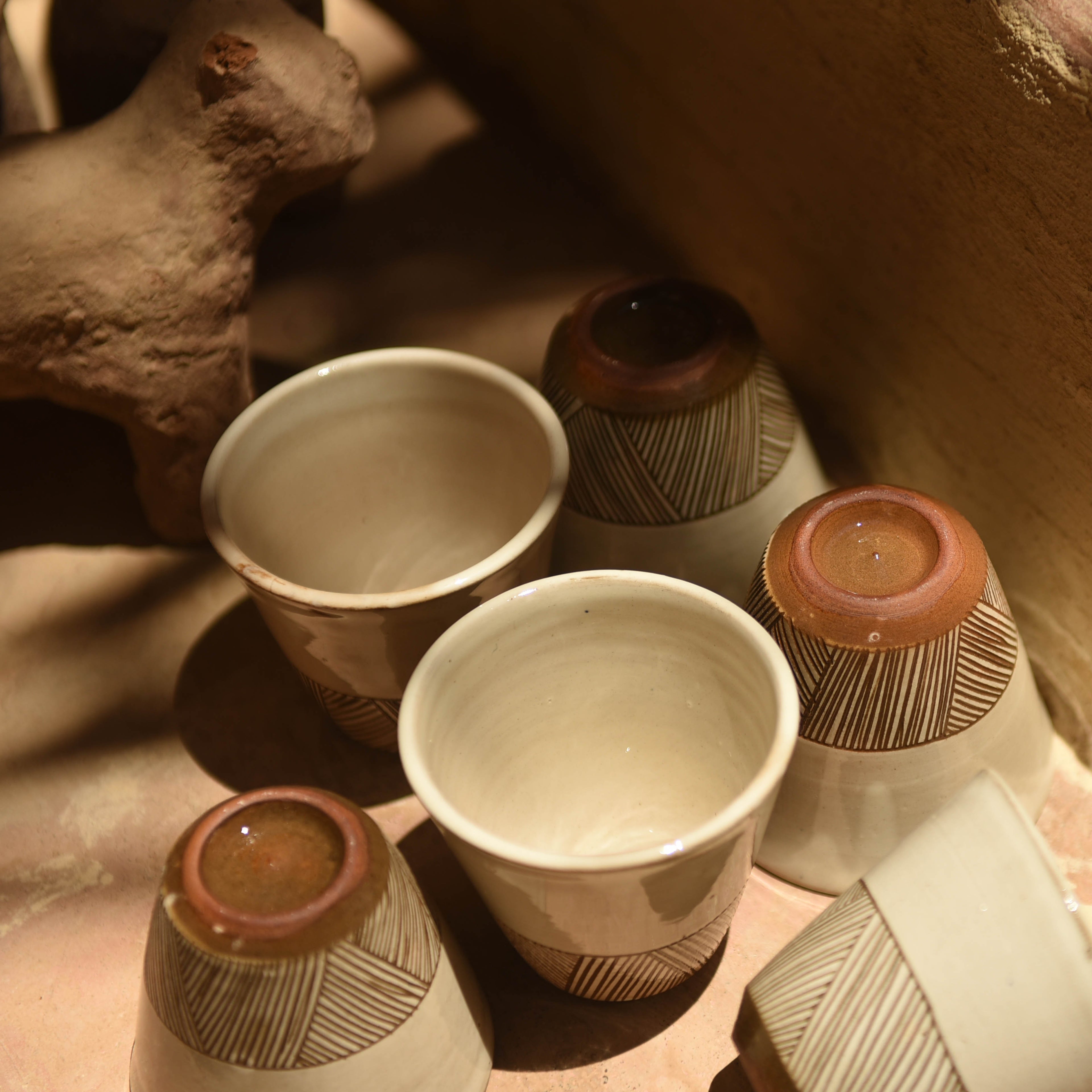 Handcrafted White Striped Coffee Cup
