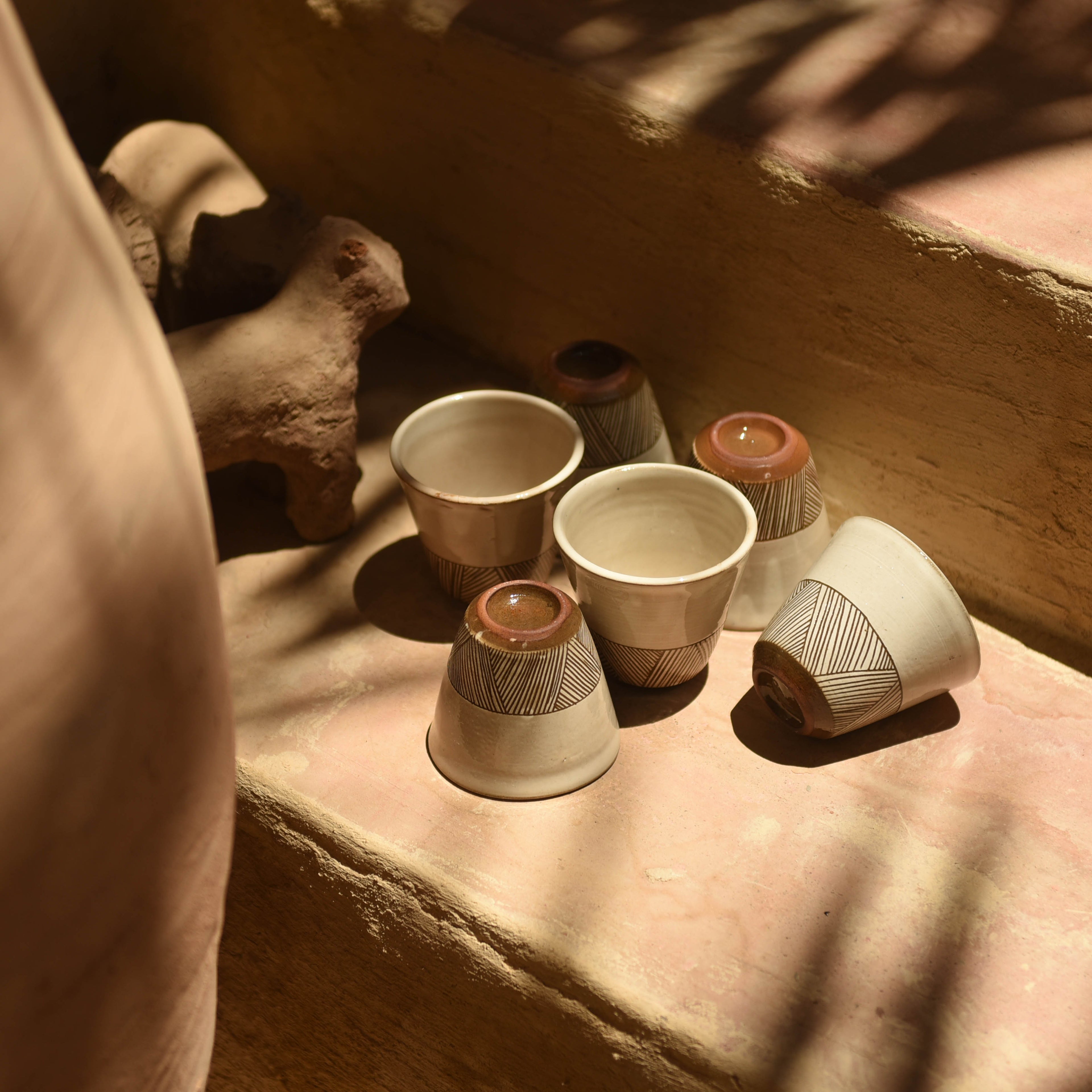 Handcrafted White Striped Coffee Cup