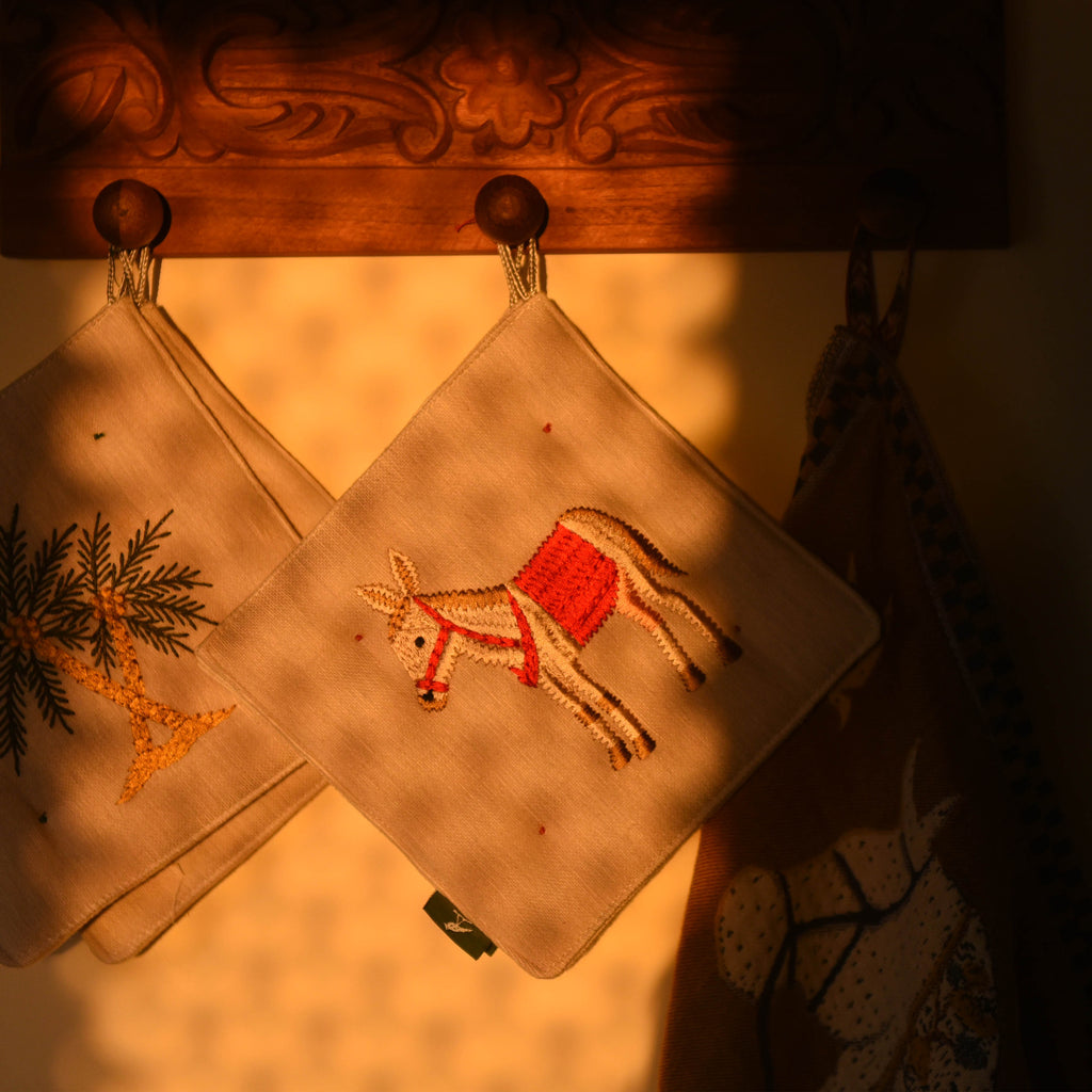 Donkey Embroidered Kitchen Pot Holders – Set of 2