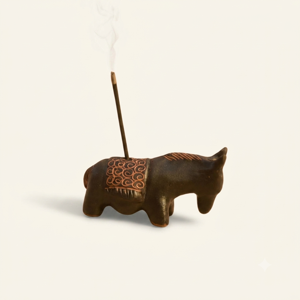 Handcrafted ceramic donkey incense holder