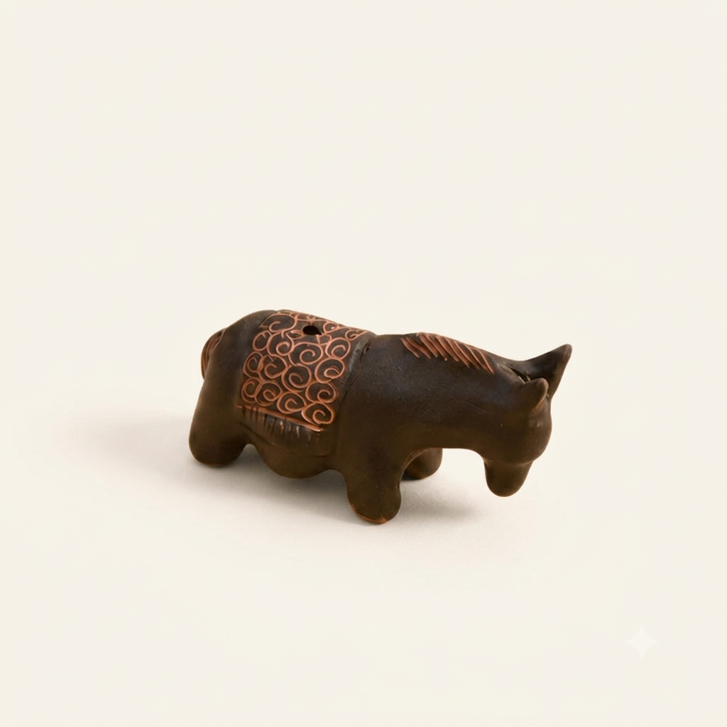 Handcrafted ceramic donkey incense holder