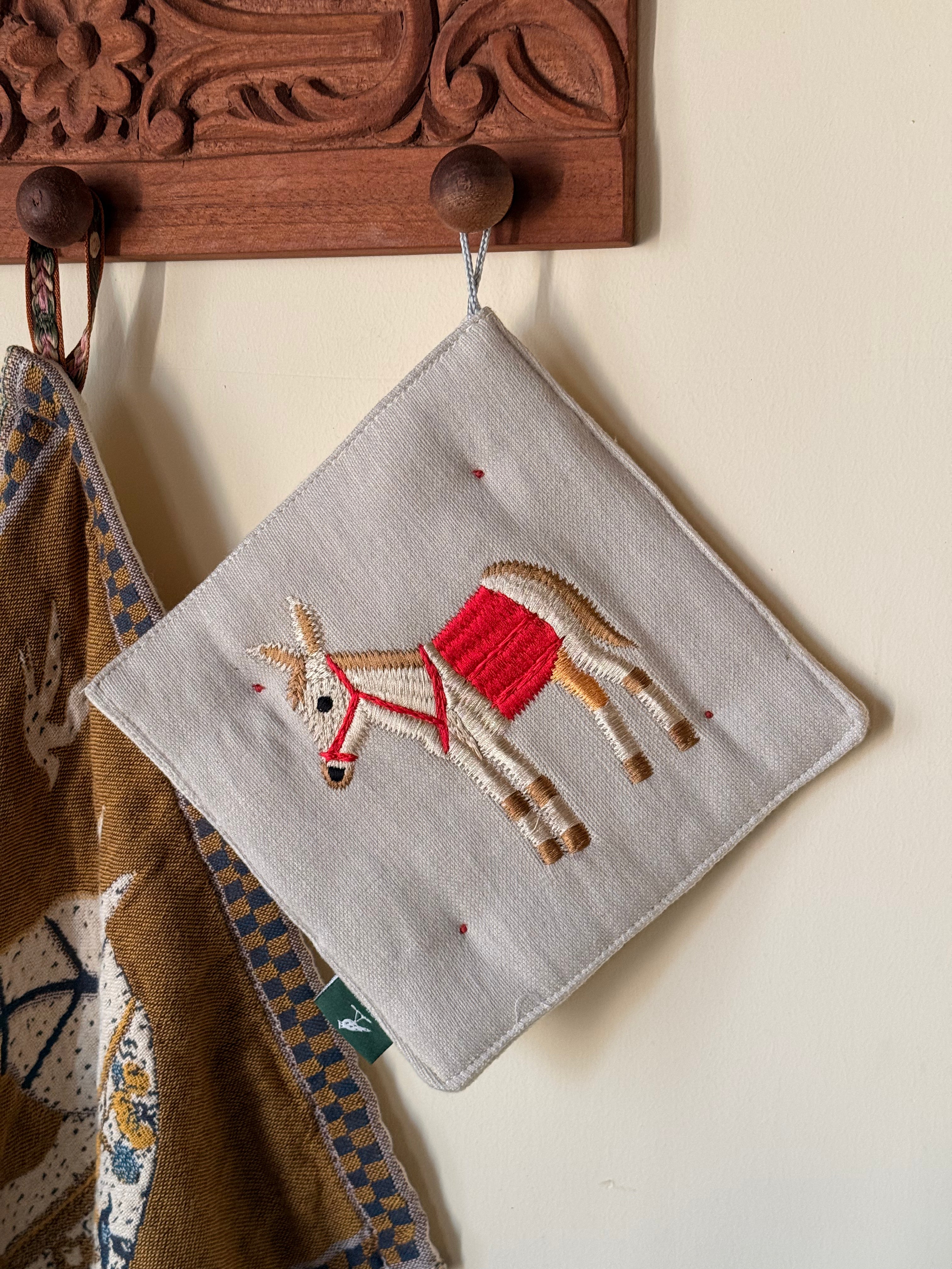Donkey Embroidered Kitchen Pot Holders – Set of 2