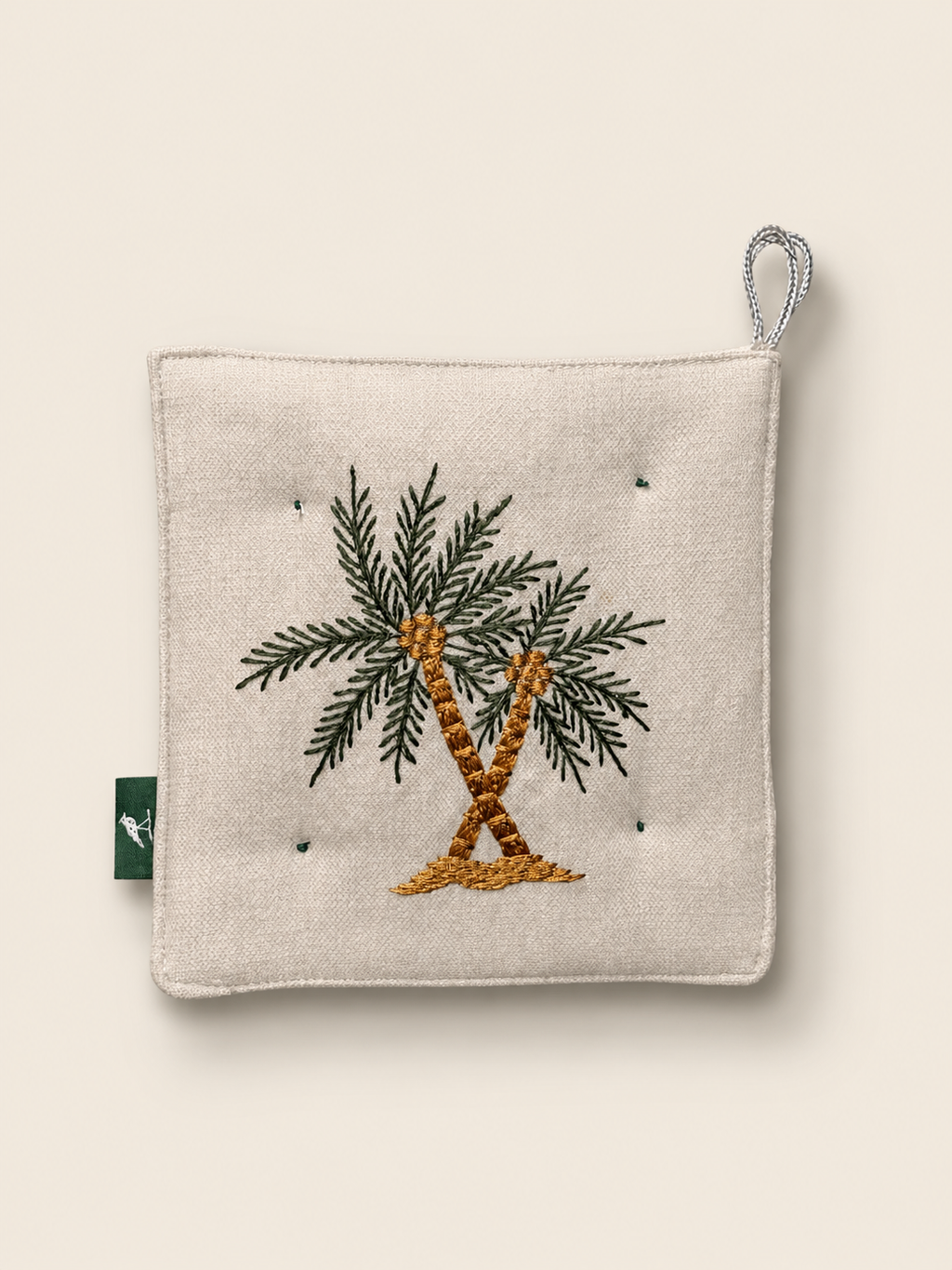 Palm Tree Embroidered Kitchen Pot Holder Set – Set of 2