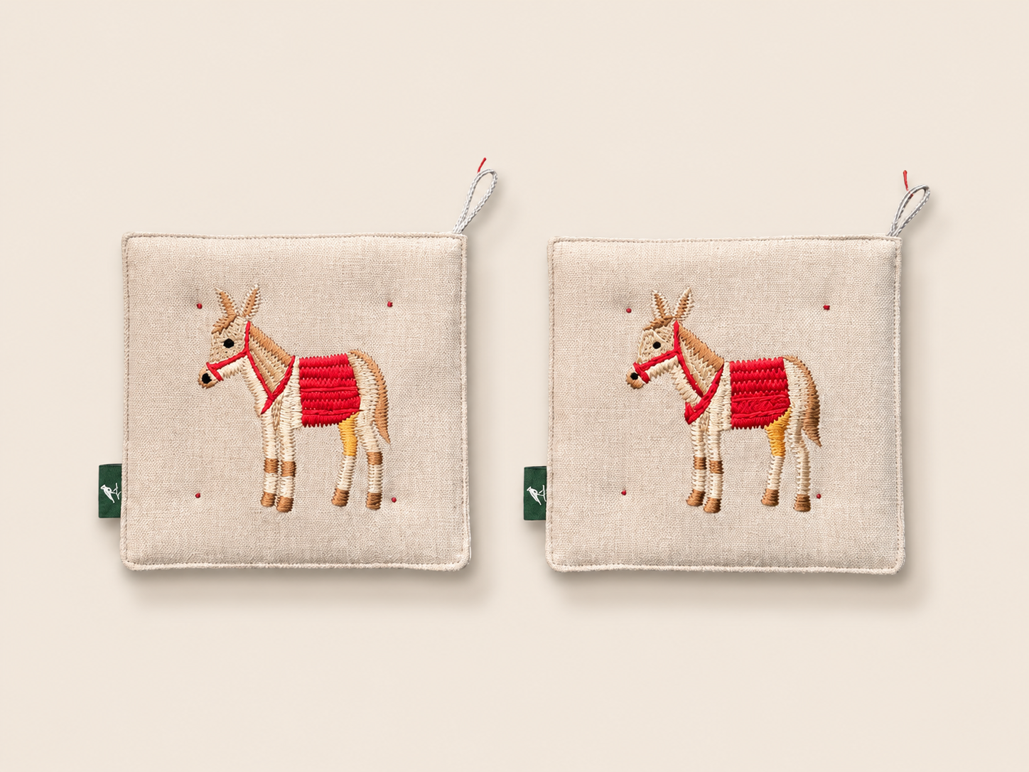 Donkey Embroidered Kitchen Pot Holders – Set of 2