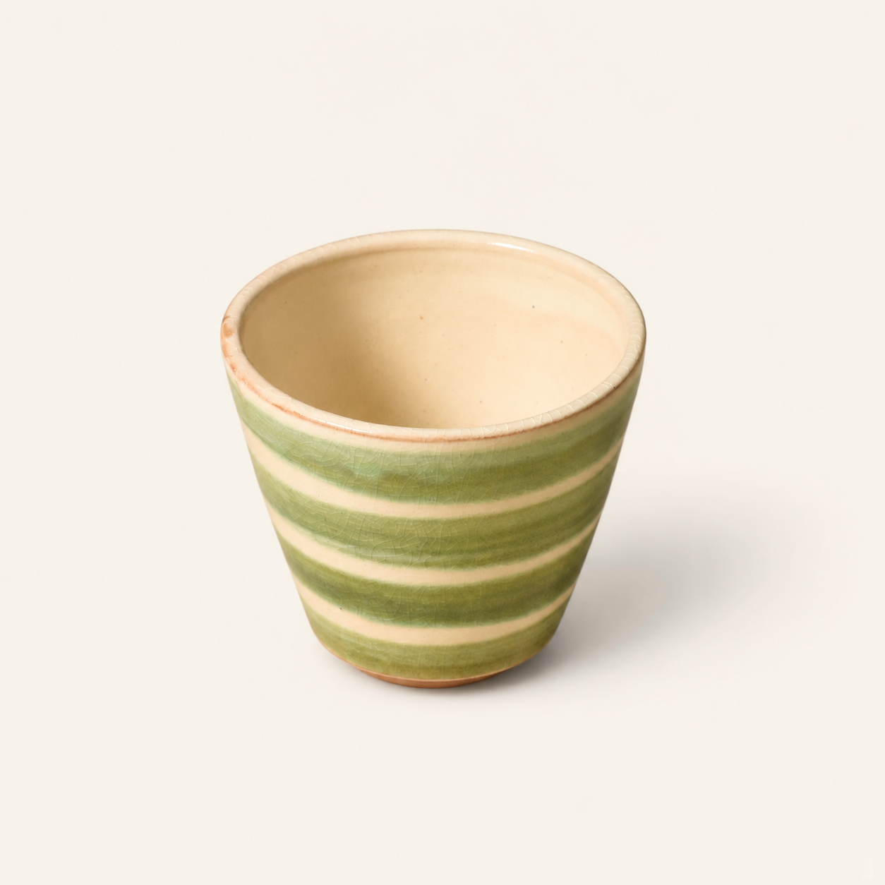 Handcrafted Green Striped Pottery Cup