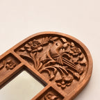 Hand-Carved Mahogany Mirror with Bird & Floral Motifs