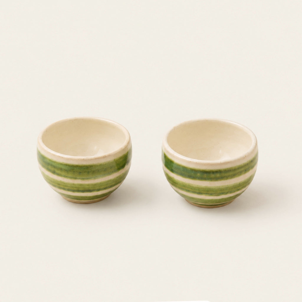 Small Green Striped Ceramic Cup
